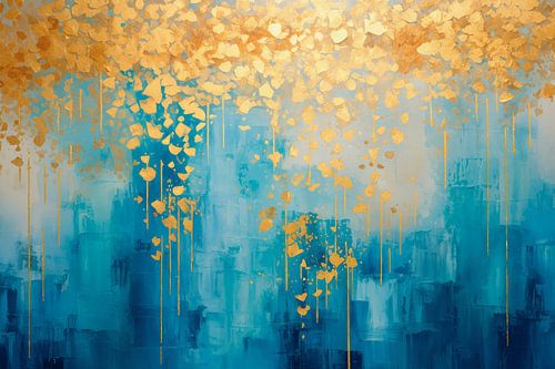Blue Silence – Minimalistische Abstractie met Gouden Details