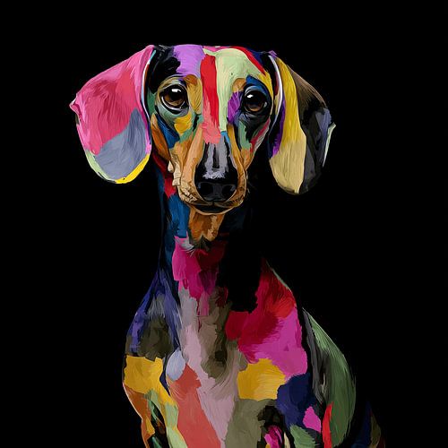 Portrait of a Dachshund on Rainbow Night