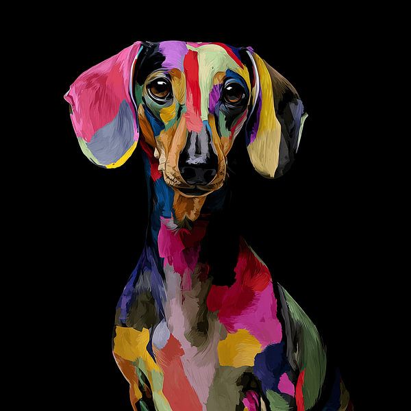 Portrait of a Dachshund on Rainbow Night by Karina Brouwer