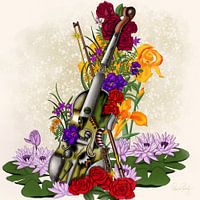 Steampunk old violin with flowers