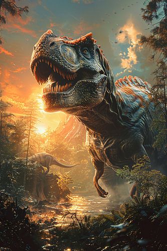 Machtige Tyrannosaurus Rex in zonsondergang