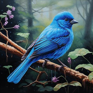Indigo vogel blauw van TheXclusive Art