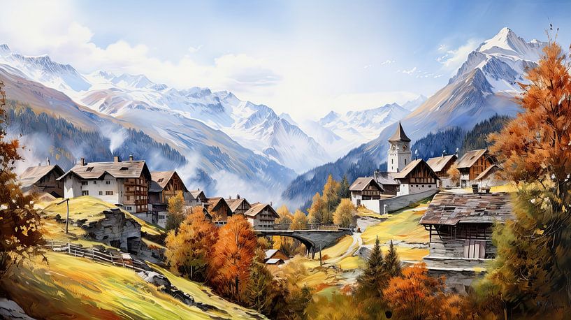 Paysage Alpes suisses aquarelle par Vlindertuin-Art