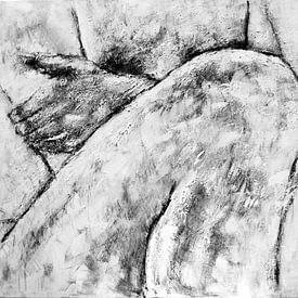 Schilderij van een naakte man in zwart wit. van Therese Brals