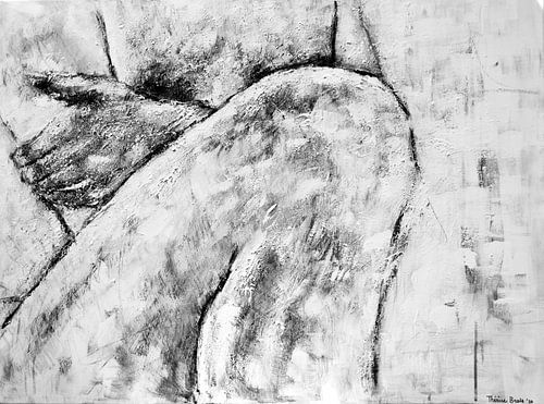 Painting of a naked man in black and white.