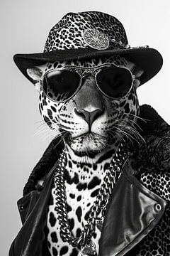 Stijlvol portret van een luipaard in modieuze kleding van Felix Brönnimann