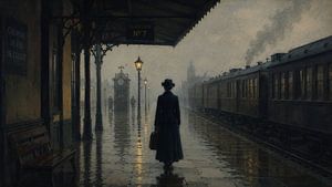 Rainy Train Station Oil Painting — Vintage European Travel Wall Art