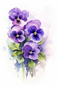 Paarse viooltjes in aquarel van Richard Rijsdijk
