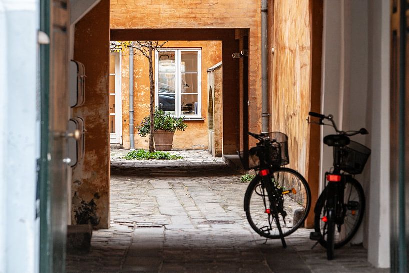 fietsen in een gangetje in Kopenhagen van Eric van Nieuwland