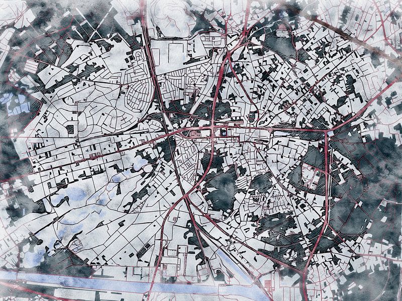 Map of Genk with the style 'White Winter' by Maporia