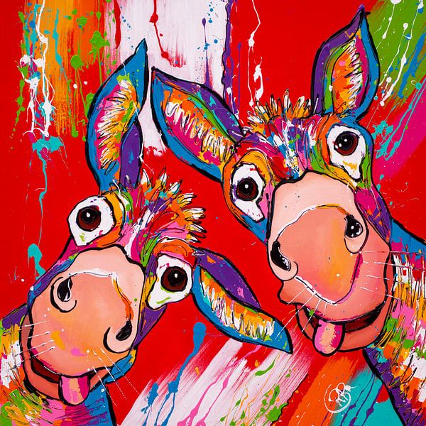Funny donkeys in red by Happy Paintings / Renata Rolefes