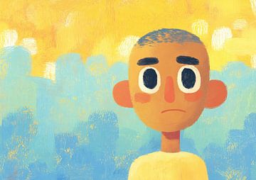 Melancholisch strukturiertes Porträt in Blau und Gold von BINEDITS