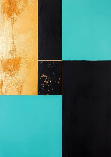 Kleurveld compositie in turkoois, zwart & goud