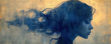 Vrouw Blauw Portret | Blue Reverie Whisper van Kunst Kriebels