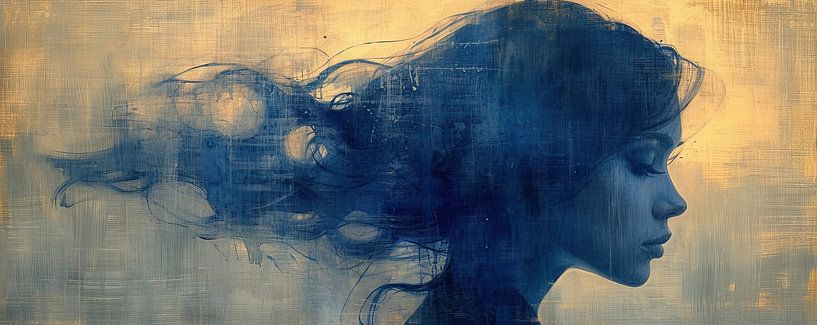 Frau Blau Porträt | Blau Träumerei Flüstern von Kunst Laune
