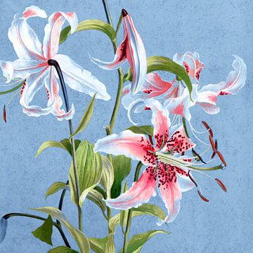 Lilies flowers in trend blue by Mad Dog Art