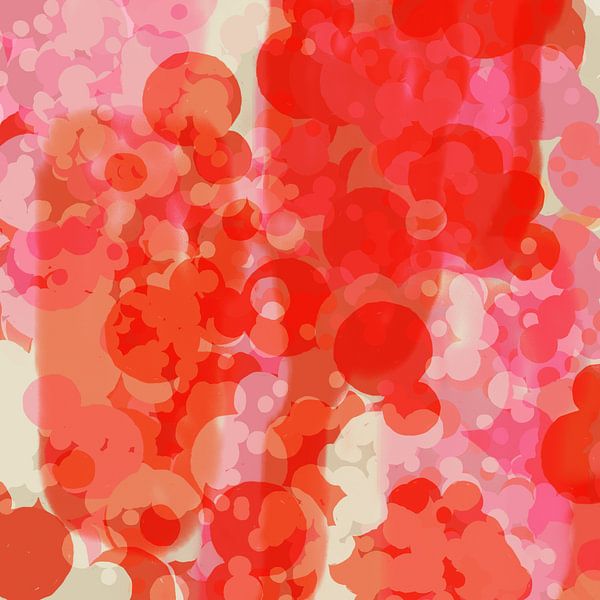 Fröhliche Farben. Moderne abstrakte Kunst in Rosa, Rot und Weiß. Seifenblasen. von Dina Dankers