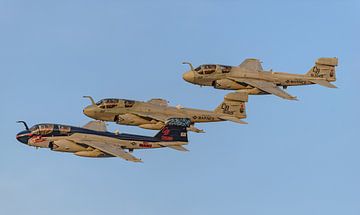 Flyby van een formatie van 3 Grumman EA-6B Prowlers. van Jaap van den Berg