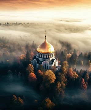 Luchtfoto van een kerk van fernlichtsicht