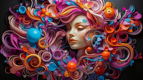 abstract jong meisje met fractal achtergrond