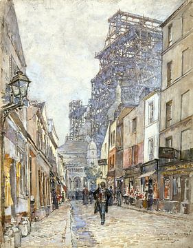 Frederic Houbron - La rue du Chevalier-de-la-Barre, avec le Sacré-Cœur en construction (1899) van Peter Balan