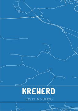 Blauwdruk | Landkaart | Krewerd (Groningen) van MijnStadsPoster