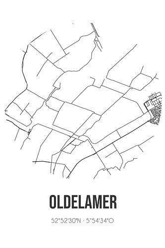 Oldelamer (Fryslan) | Landkaart | Zwart-wit