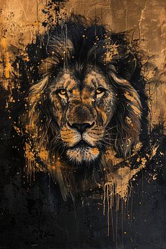 Lion mystérieux avec des éclaboussures d'or