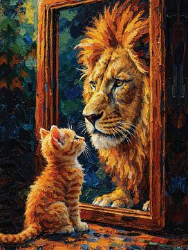Innere Stärke Kätzchen Lion Reflexion Vibrant Impasto Porträt von Ramy Salah Hefny
