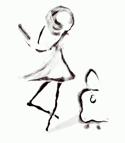 Girl with suitcase fine lines art
