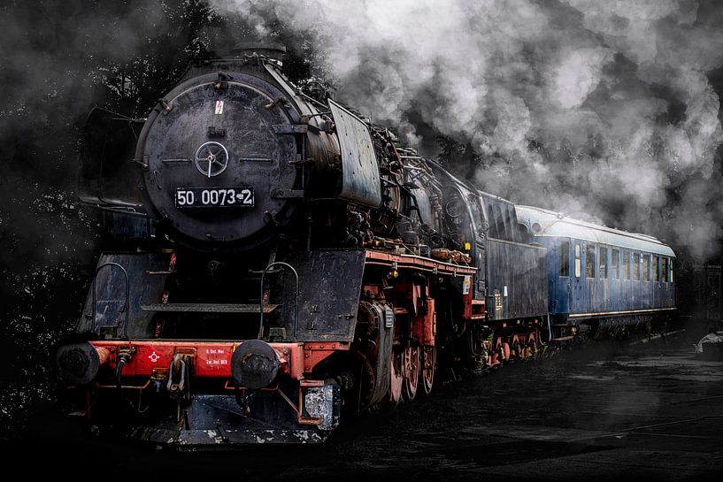 Steam train on dark background. by Brian Morgan