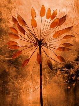 Herfst. Abstracte Paardenbloem in warme aardse tinten van Studio Pieternel
