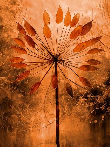 Herfst. Abstracte Paardenbloem in warme aardse tinten