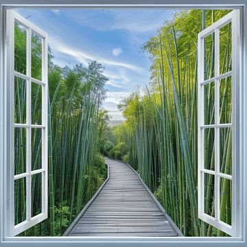 Raamuitzicht in een bamboebos - Zen-oase van Poster Art Shop
