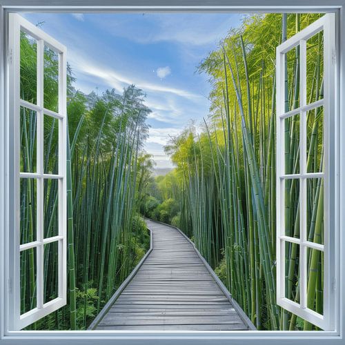 Raamuitzicht in een bamboebos - Zen-oase