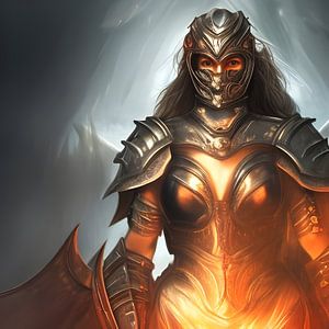 Fantasy-Kriegerin des Elements Feuer in Rüstung