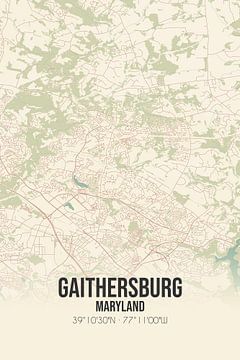 Vintage landkaart van Gaithersburg (Maryland), USA. van MijnStadsPoster