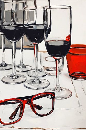 Nature morte avec des verres rouges