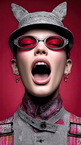 Portrait de mode surréaliste avec des lunettes rouges