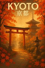 Kyoto Herfstpracht - Art Deco Torii Poort & Pagode Landschap van Travel Shop