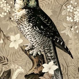 Owl with Flowers and Plants Beige Print by Kjubik