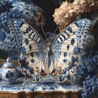 Delft Blue Butterfly in classic setting