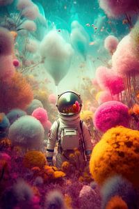 Astronaut auf einem fremden Planeten inmitten der Natur von Digitale Schilderijen