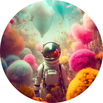 Astronaut op een vreemde planeet omringt door de natuur van Digitale Schilderijen