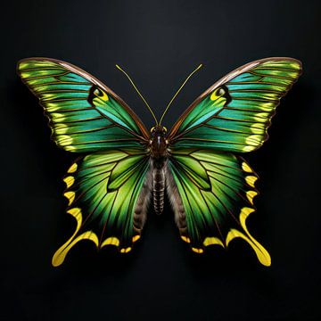 Green butterfly on black background - no 1 by Marianne Ottemann - OTTI