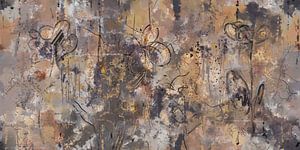 œuvre d'art abstraite en mixed media dans des tons dorés sur Emiel de Lange