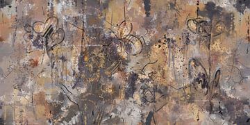 abstract kunstwerk mixed media in goud tinten van Emiel de Lange