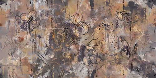 abstract kunstwerk mixed media in goud tinten