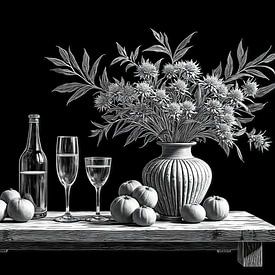 Stilleven met bloemen in zwart-wit van The Photo Artist