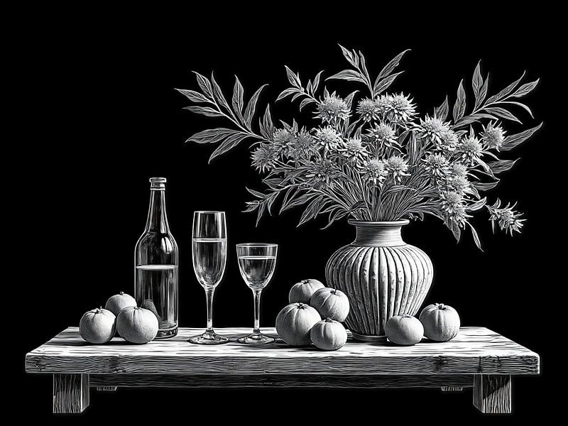 Stilleven met bloemen in zwart-wit van The Photo Artist